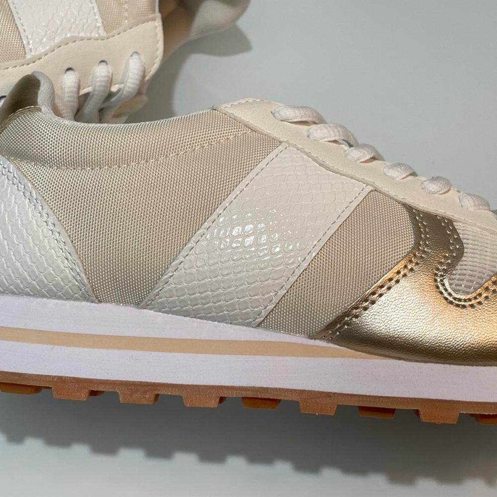 Monochromatic Metallic Champagne Retro Runner Sneakers - Picture 8 of 12